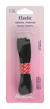 Hemline General Purpose Elastic Black, 3mm / 5mtrs.